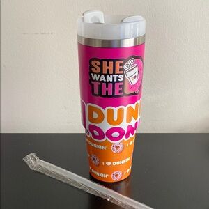 NEW!! Dunkin' Donuts Pink and Orange 30oz Travel Tumbler W Lid and Straw